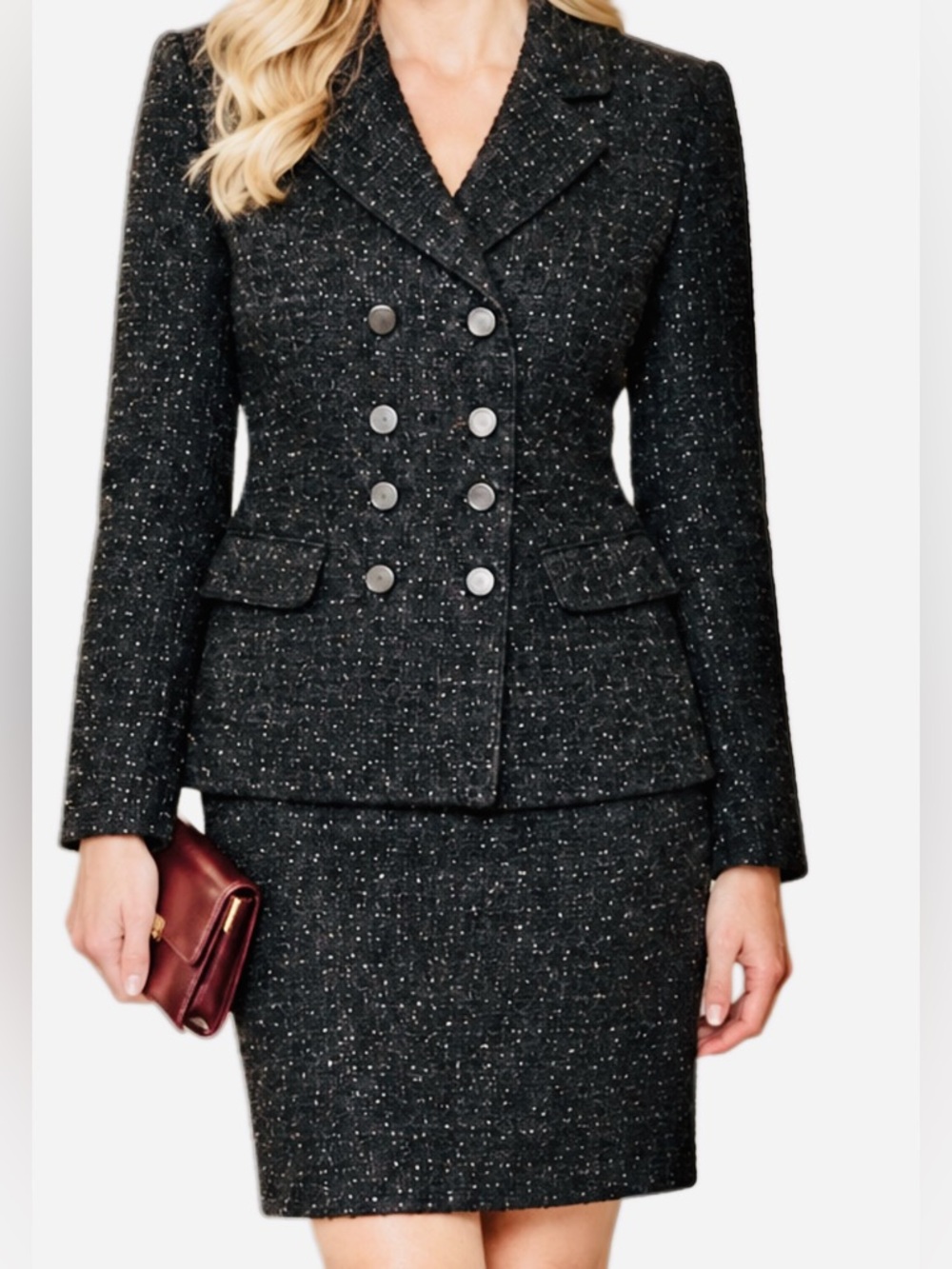 ANN TAYLOR Sparkly Vintage Black Tweed Cocktail Skirt Suit Set Size 6-LIKE NEW!
